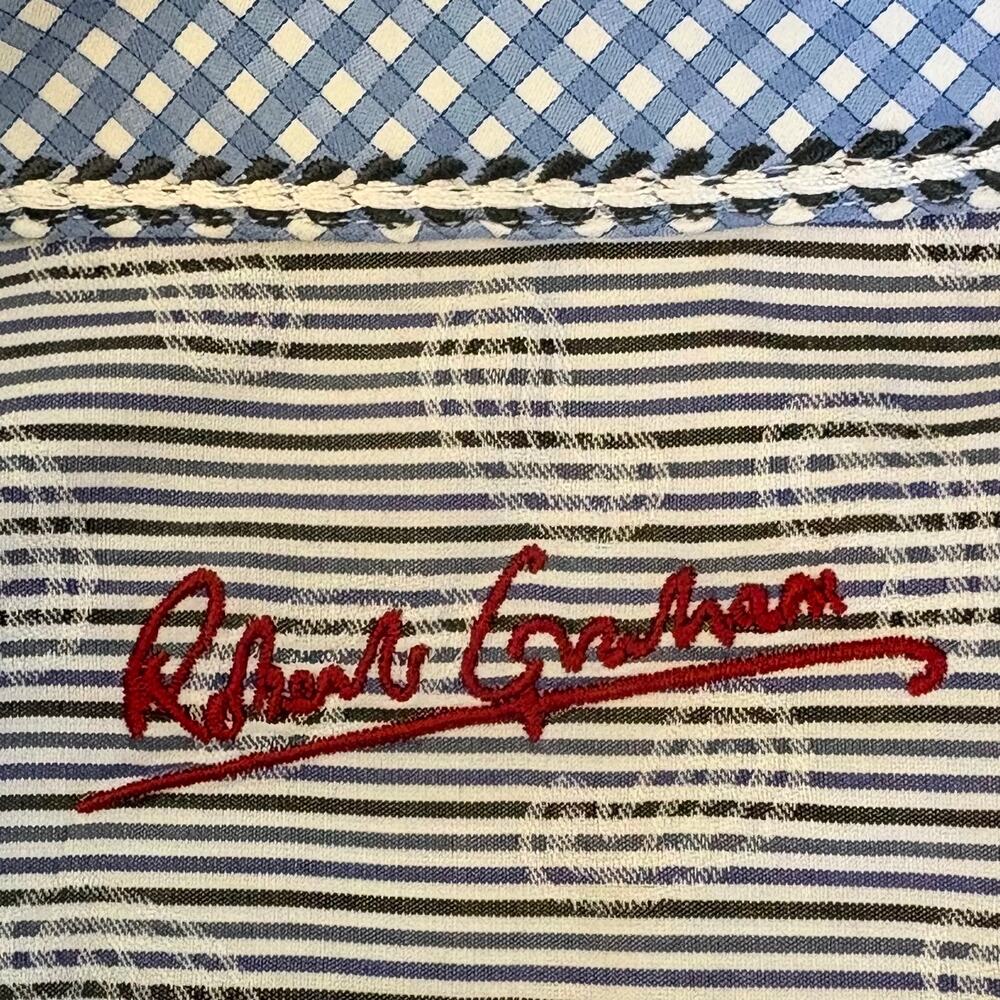 Robert Graham Men XL 44 Blue Stripe Paisley Jacquard Shirt Flip Cuff Cotton - Picture 4 of 13